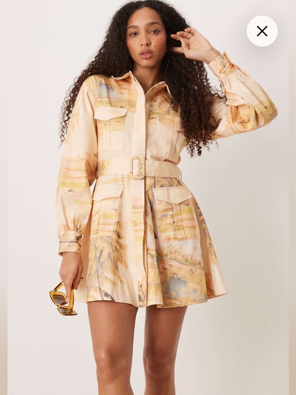 Peach Print Mini dress with Belted Waist